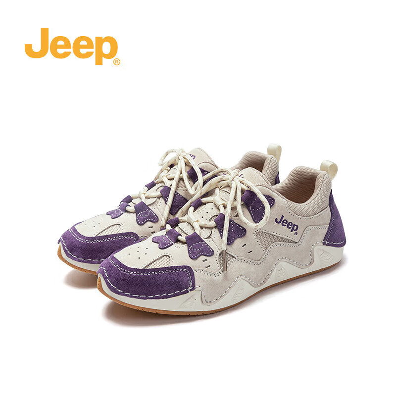 Jeep吉普复古德训鞋女春季百搭轻便软底休闲平底运动鞋女 紫色 38