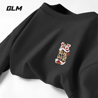 GLM纯棉t恤男潮流休闲国潮宽松男士短袖运动透气大码青少年打底衫 4XL（170-210斤） 黑/JGL有龙则灵X