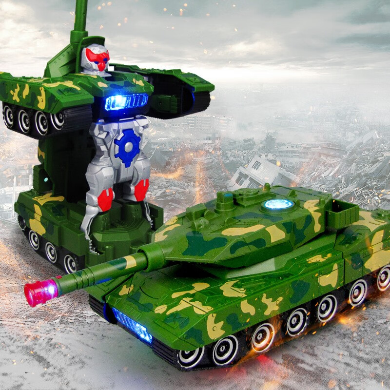 变形坦克机器人电动带音乐有声男孩3金刚玩具车模型4儿童2-5岁小汽车男童女孩子 变形坦克机器人 电池版