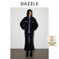 DAZZLE地素 短外套2024春季女装粗花呢拼接毛条水洗牛仔上衣 黑色 XS