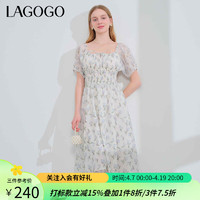 lagogo拉谷谷茶歇法式碎花连衣裙女2024夏方领收腰修身仙女裙 混色(Y0) M