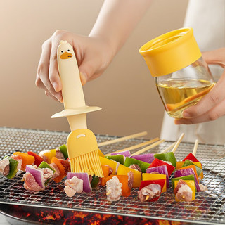 KAWASIMAYA 川岛屋 油刷家用耐高温油瓶一体玻璃食品级厨房硅胶烧烤刷子油刷瓶 带瓶油刷(橙色)
