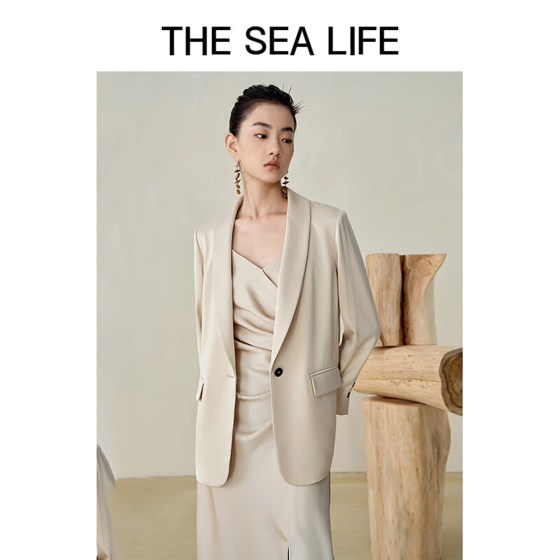 THE SEA LIFE欧海一生 西装外套2024春季时尚-醋酸短外套XC15255 茶色 S