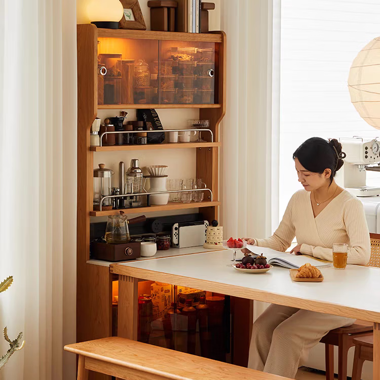 lengon良工餐边柜实木客厅置物柜一体靠墙储物柜子简约樱桃木岩板窄边柜 色板一块（非产品）