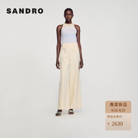 SANDRO2024春夏女装法式简约淡褐色阔腿休闲长裤SFPPA01440 淡褐色 34