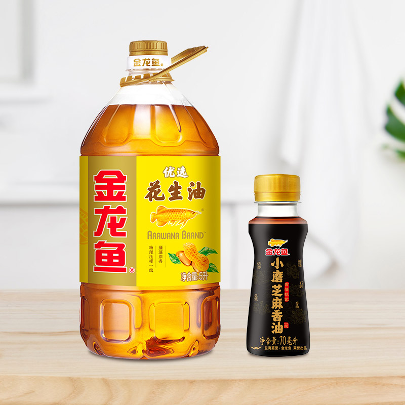 优选花生油5L食用油炒菜物理压榨+小磨香油70ML 家用