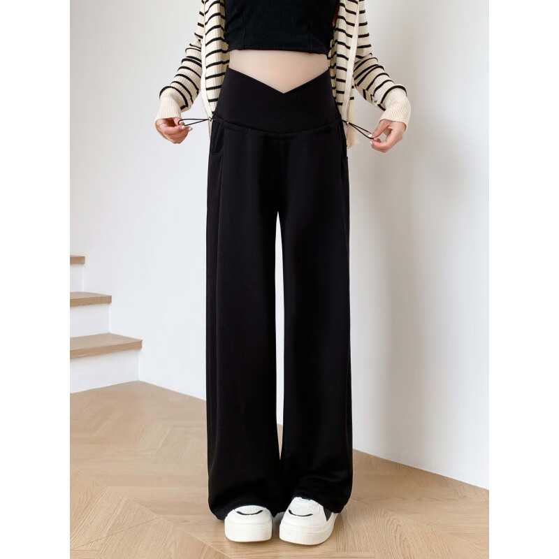 什靓裤子春秋款外穿2024休闲阔腿裤长裤装 黑色 2XL