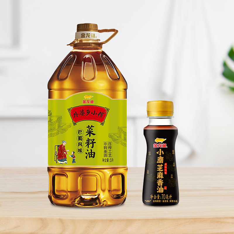 金龙鱼菜籽油 外婆乡小榨巴蜀风味食用油5L+小磨香油70ml 家用