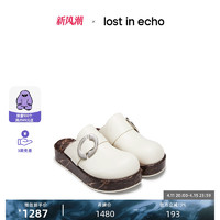 lost in echo 2024春季设计师款大圆头厚底增高穆勒拖鞋勃肯鞋 白色 38