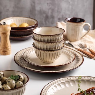 舍里 美式复古碗碟套装家用创意饭碗平盘菜盘子欧式陶瓷西餐盘餐具