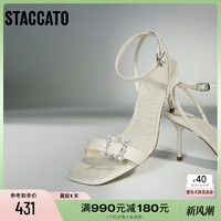 STACCATO 思加圖 新款法式度假風高跟涼鞋涼鞋細跟女涼鞋子EBB24BL2 米白 38