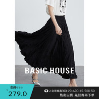 百家好（Basic House）时尚简约半身裙通勤百搭B0623H59712百褶裙 曜石黑 S