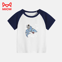猫人猫人（MiiOW）童装儿童短袖T恤夏款男女童短袖运动速干上衣 深蓝-气泡鲨鱼 100