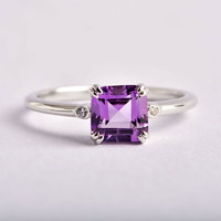 JOLEE天然紫水晶戒指女S925银均码彩色宝石指环首饰品