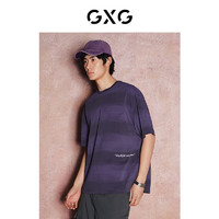 GXG男装 双色渐变条纹潮流休闲圆领短袖T恤男士上衣 24年夏 紫色条纹 180/XL