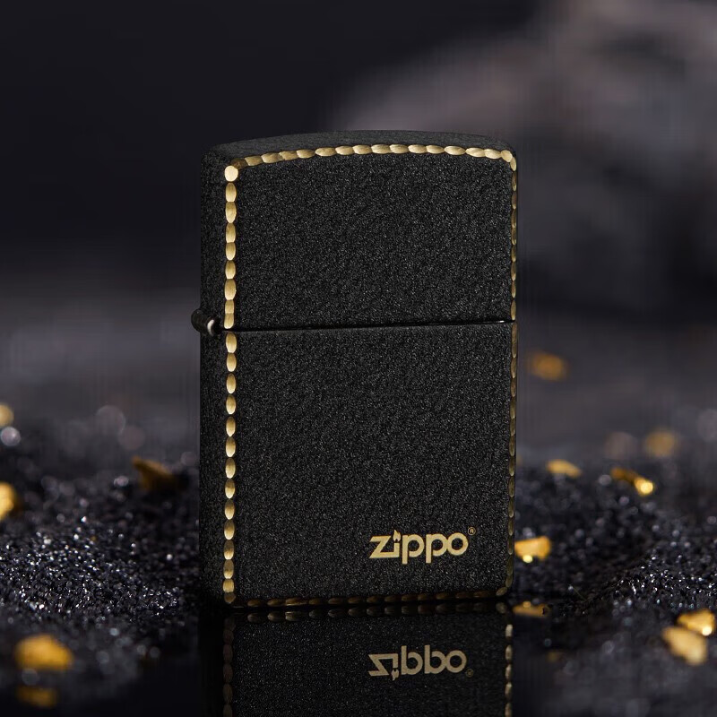 ZIPPO之宝防风煤油打火机 黑裂漆-商标-凿边款  单机