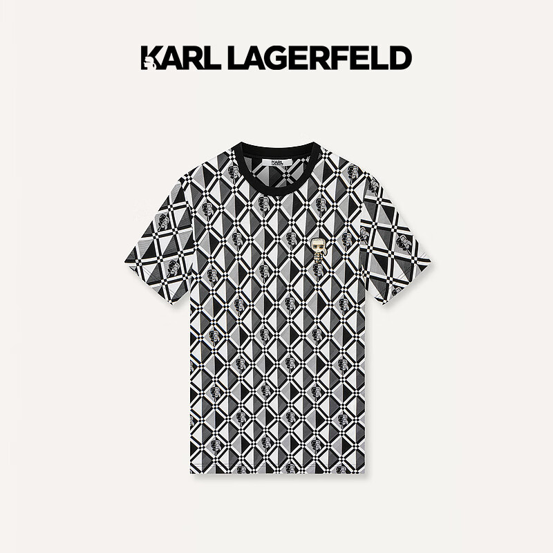 Karl Lagerfeld卡尔拉格斐轻奢老佛爷男装 24夏款KARL钉珠图案棉质短袖T恤 本白 46