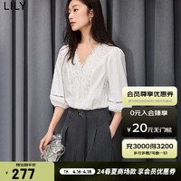 LILY 2024夏女装舒适全棉气质温柔浪漫都市通勤套头雪纺衫衬衫 601白色 M