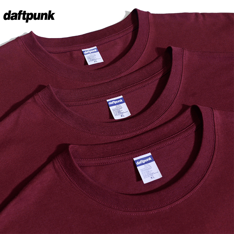 酒红色240g重磅短袖t恤男女款夏季潮牌二本针纯棉小领口打底衫潮