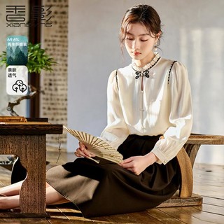 X.YING 香影 新中式女装国风衬衫立领盘扣小衫长袖衬衣