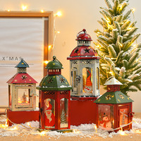 爱新奇 圣诞节装饰品烛台场景布置蜡烛防风灯圣诞礼物摆件复古烛台挂饰