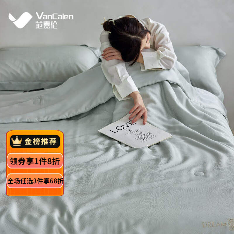 范嘉伦（VanCalen）兰精天丝桑蚕丝夏凉被四件套空调被单人冰丝薄被子双人可机洗 耳鱼青 200x230cm单夏被