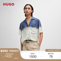 HUGO男士2024夏季抽象印花装饰宽松版型衬衫 462-白色/蓝色 EU:S