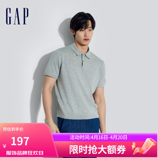 Gap男装2024春季宽松polo领短袖亲肤针织衫纯色毛衣890973 灰色 185/104A(XXL)亚洲尺码