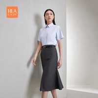 HLA 海澜之家 2024夏季简约条纹翻领正装女士短袖衬衫