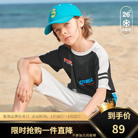 MQD童装男女童短袖T恤圆领上衣夏季儿童运动宽松透气T恤潮 黑色 170cm