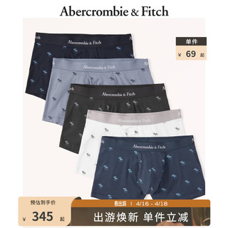 Abercrombie & Fitch 男装套装 5条装弹力轻薄时尚舒适柔软logo四角内裤 326420-1 蓝色和灰色调 - 麋鹿标识图样 L