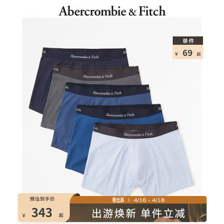 Abercrombie & Fitch 男装套装 5条装美式复古撞色logo柔软舒适四角内裤 331501-1 蓝色和深灰色多色 XXL