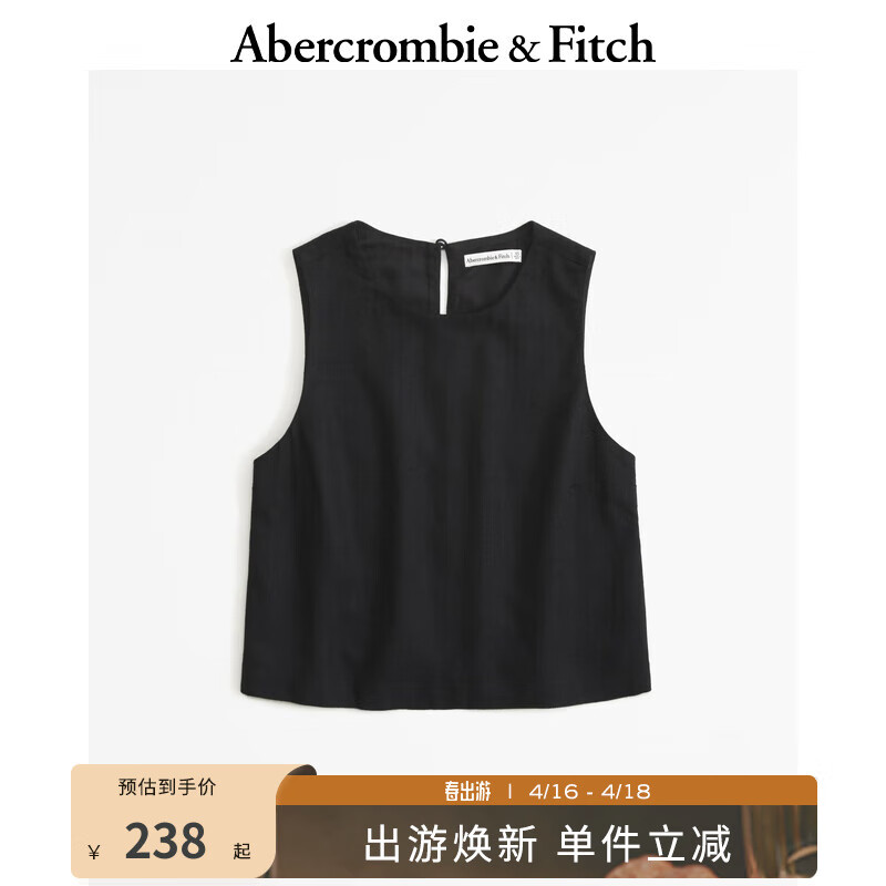 ABERCROMBIE & FITCH女装 24春夏休闲修身廓形百搭亚麻混纺上衣 358035-1 黑色 XL (170/112A)