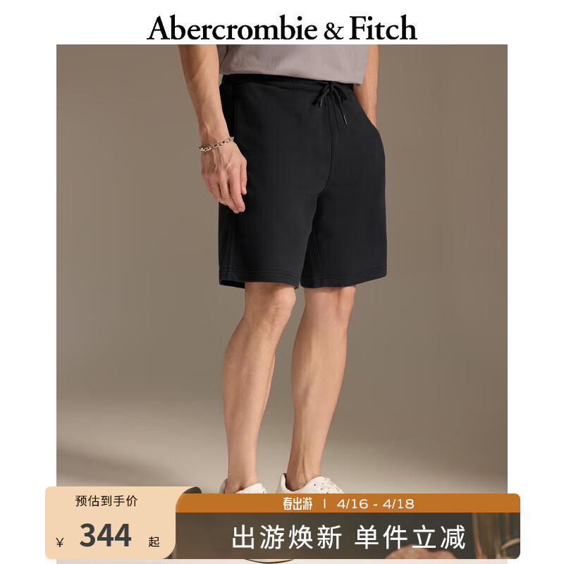 Abercrombie & Fitch 男装 24春夏美式休闲时尚毛圈布运动短裤 358110-1 黑色 M (180/80A)