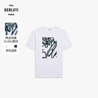 BERLUTI【24年春夏】麂皮效果Scritto图纹男士短袖T恤衫 亮白色 4XL