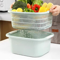 居家家 双层沥水篮洗菜盆一体家用塑料水果盘厨房水槽滤水菜篓淘洗菜篮子
