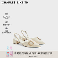 CHARLES&KEITH24夏时尚织扣饰尖头粗跟凉鞋女CK1-60580291 粉白色Chalk 40