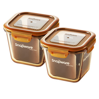 VISIONS 康宁 耐热玻璃保鲜盒900ml加深琥珀色汤碗带盖2件组微波炉饭盒便当盒