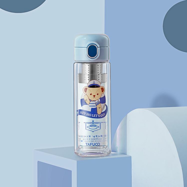 泰迪双层玻璃杯女可爱水杯便携夏天茶杯茶水分离杯