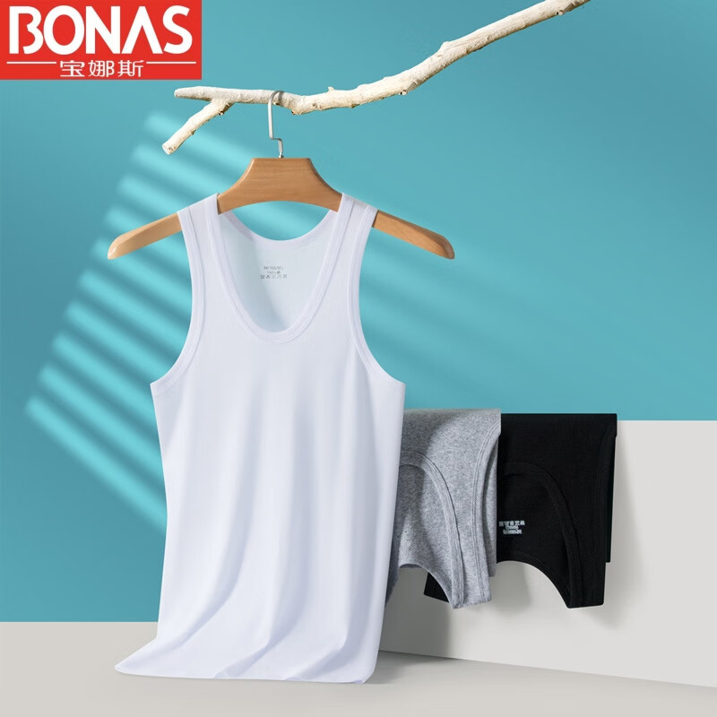宝娜斯男士棉背心青年坎肩汗衫运动工字无袖t恤男打底衫 2件白色 男士背心 L