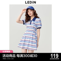 LEDIN 乐町 甜美条纹收腰连衣裙2023春夏新款polo休闲运动T恤裙