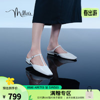 妙丽（Millies）凉鞋女款2024年夏季优雅方头平底舒适包头休闲凉鞋女BR152BH4 米白 40
