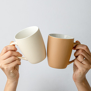 YOUCCI 悠瓷 新款线条杯子一对家用简约陶瓷马克杯咖啡杯好看的情侣对杯 汐雾系列-鼓型杯-混色2只装
