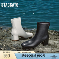 STACCATO 思加图 冬季新款方头瘦瘦靴时装靴加绒增高短靴女靴子D2385DD3