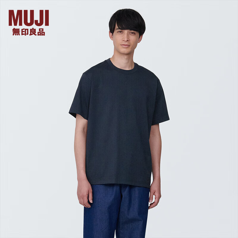 无印良品（MUJI）男式 天竺织 圆领短袖T恤 男士打底衫男款夏季 AB1MIA4S 深藏青色 XXL (185/112A)