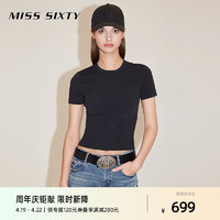 MISS SIXTY 2024春季毛织衫女圆领罗纹短袖套头上衣美式复古风 黑色 S