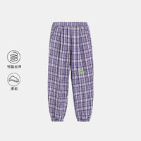 可可鸭（QQ DUCK）童装儿童裤子女童格子休闲格纹裤青少年运动裤紫色格纹紫色；165