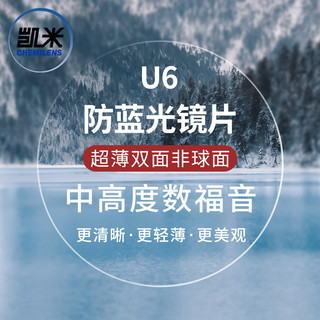 CHEMILENS 凯米 双非 1.60防蓝光U6镜片 2片+ 送百款镜架一副（含钛材架）