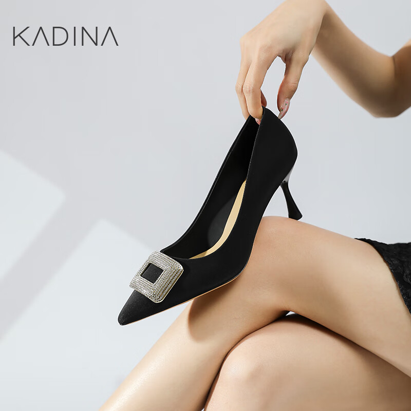 卡迪娜卡迪娜24年春季浅口单鞋气质优雅水钻细高跟女鞋KWS240108 KWS240108-黑色 35
