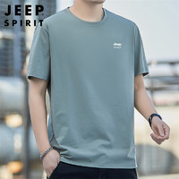 吉普（JEEP）短袖男士T恤夏季薄款透气休闲宽松潮牌衣服男装 浅军绿 XL 